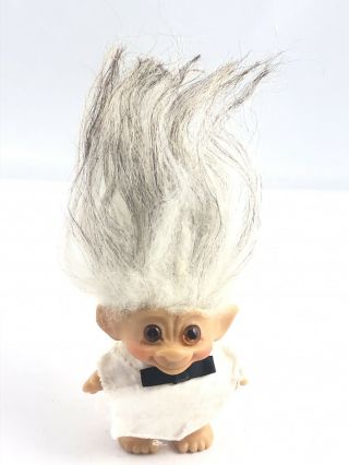 Dam Troll Doll Vintage 1960s 2 - 5/8 " White Black Mohair & Brown Glass Eyes Groom