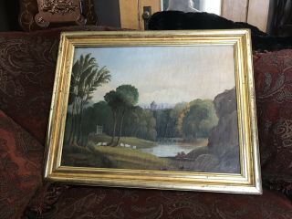 Fine 19th Century Sheep In Extensive Landscape Antique Oil Painting