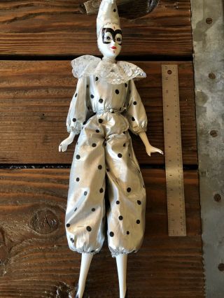 Vintage Pierrot Clown Porcelain Doll Harlequin Jester 20”