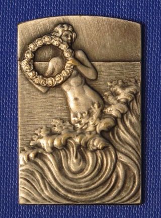 1930s ANTIQUE JUGENDSTIL PLAQUE NUDE MERMAID WITH WREATH IN THE SEA 3