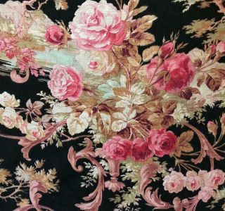 19th Century French Napoleon Iii Linen Cotton,  Pink Roses C1870 106.