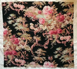 19th CENTURY FRENCH NAPOLEON III LINEN COTTON,  PINK ROSES c1870 106. 3