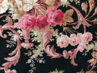 19th CENTURY FRENCH NAPOLEON III LINEN COTTON,  PINK ROSES c1870 106. 4