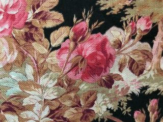 19th CENTURY FRENCH NAPOLEON III LINEN COTTON,  PINK ROSES c1870 106. 5