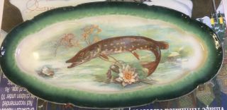Antique La Belle - Wheeling Pottery Large Fish Platter 22 " X 11 "