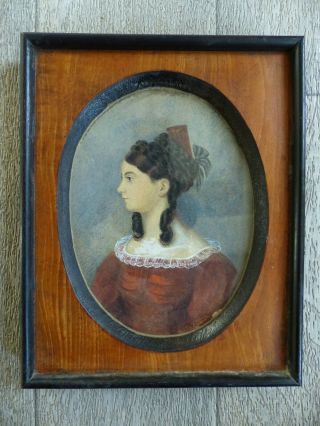 Antique 19th Century Portrait Of An Elegant Lady 1840 