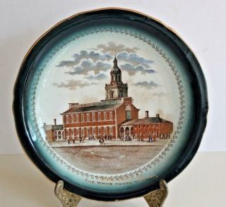 Antique Rare Buffalo Pottery 7.  5 " Plate Colored Independence Hall Teal Blue 1907