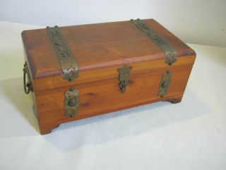 Vintage Cedar Wood Box,  Brass Straps,  Jewelry,  Handkerchiefs,  Trinket,  Vanity