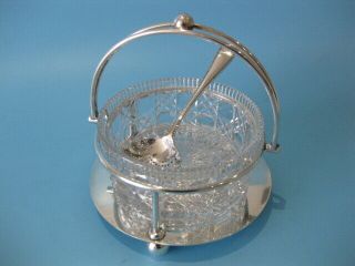 Very Elegant Antique Victorian Silver Plated & Cut Glass Sugar Bowl With Spoon
