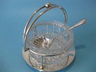 Very Elegant Antique Victorian Silver Plated & Cut Glass Sugar Bowl With Spoon 2