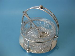 Very Elegant Antique Victorian Silver Plated & Cut Glass Sugar Bowl With Spoon 3