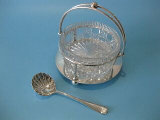 Very Elegant Antique Victorian Silver Plated & Cut Glass Sugar Bowl With Spoon 5