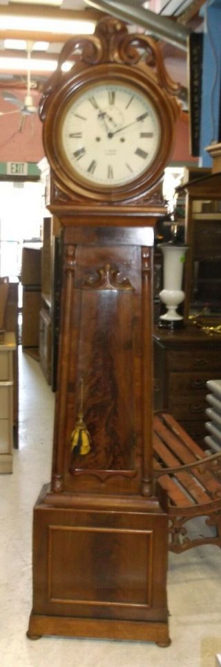 From Estate Antique 1810 Tall Case Clock Marked Glasgow & L.  Desh 83 In Tall