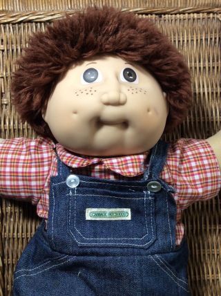 Vintage 1984 Cabbage Patch Kids Jesmar Spain Freckles Boy Doll Fuzzy Brown Hair