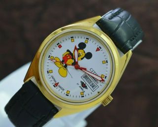 Vintage Citizen Mickey Mouse Day Date 21 Jewels Automatic Men ' s Wrist Watch 2