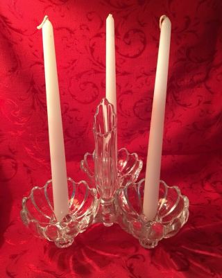 Rare Antique Cambridge Glass Epergne,  3 Lotus Candle Holder,  & Center Bud Vase