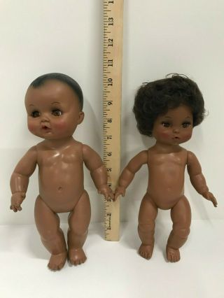 2 Vintage Effanbee Doll Girl Boy Black African American Moveable Eyes 9.  5 " & 10 "