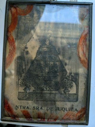 3 Tin Framed Pre Columbian Mexico Christian Religious Art ancient antique 4