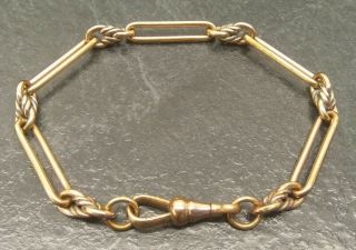 Antique Rolled Gold / Gold Filled Trombone & Love Knot Linked Chain Bracelet.