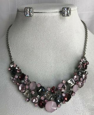 Premier Designs Ballet Slippers Necklace Antique Silver Tone Pink Opalite &bonus