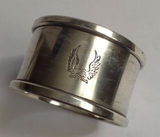Unusual Vintage Hallmarked 1961 Solid Silver Napkin Ring With Wings Coat Of Arms