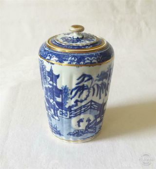 Antique 18th Century First Period Worcester Blue And White Porcelain Tea Caddy