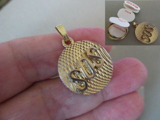 Antique Vintage Gold Filled Sos Talisman Fob Locket Charm Pendant Necklace Retro
