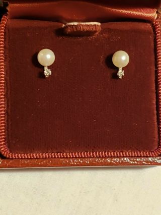 Antique 14kt Gold Pearl And Diamond Earrings