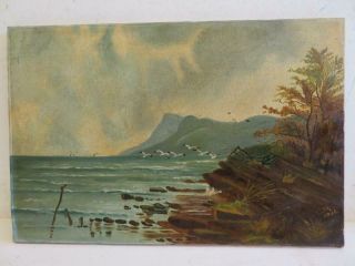 Old Painting Oil On Canvas Sea Coast Signed 1906