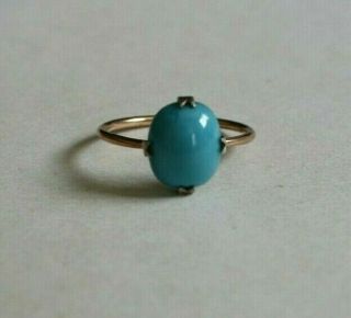 ANTIQUE ART DECO GOLD or ROLLED GOLD & SILVER TURQUOISE GLASS CABUCHON RING 2