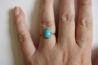 ANTIQUE ART DECO GOLD or ROLLED GOLD & SILVER TURQUOISE GLASS CABUCHON RING 3