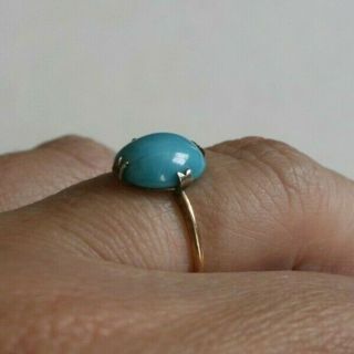 ANTIQUE ART DECO GOLD or ROLLED GOLD & SILVER TURQUOISE GLASS CABUCHON RING 4