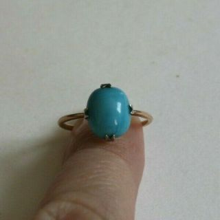 ANTIQUE ART DECO GOLD or ROLLED GOLD & SILVER TURQUOISE GLASS CABUCHON RING 5