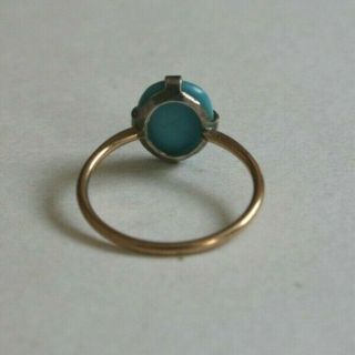 ANTIQUE ART DECO GOLD or ROLLED GOLD & SILVER TURQUOISE GLASS CABUCHON RING 6