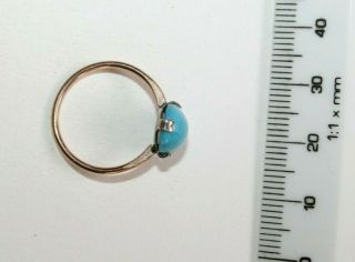 ANTIQUE ART DECO GOLD or ROLLED GOLD & SILVER TURQUOISE GLASS CABUCHON RING 7