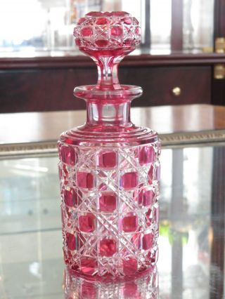 Antique Baccarat Cranberry Red Cut To Clear Crystal Perfume Colonge Bottle