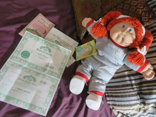 Red Head Rare Vintage Cabbage Patch Kids Doll 1983 Complete Coleco Sweat Suite