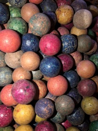 Antique Clay Marbles Red,  Blue,  Green,  Yellow,  Purple,  Pink Bennington ?