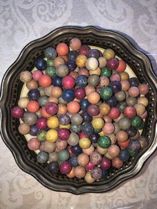 Antique Clay Marbles Red,  Blue,  Green,  Yellow,  Purple,  Pink Bennington ? 2