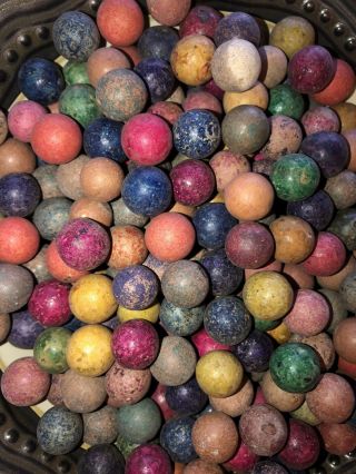 Antique Clay Marbles Red,  Blue,  Green,  Yellow,  Purple,  Pink Bennington ? 3