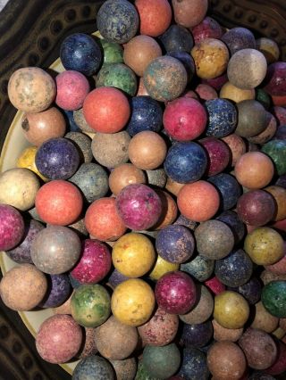 Antique Clay Marbles Red,  Blue,  Green,  Yellow,  Purple,  Pink Bennington ? 4