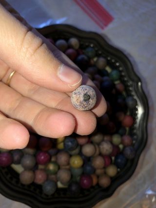 Antique Clay Marbles Red,  Blue,  Green,  Yellow,  Purple,  Pink Bennington ? 6