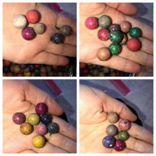 Antique Clay Marbles Red,  Blue,  Green,  Yellow,  Purple,  Pink Bennington ? 7