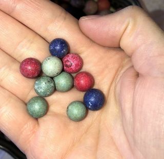 Antique Clay Marbles Red,  Blue,  Green,  Yellow,  Purple,  Pink Bennington ? 8