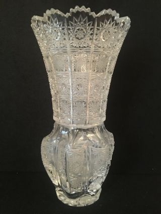 Antique Rare Bohemian Crystal Master Cut Glass Vase - 10½ " Tall