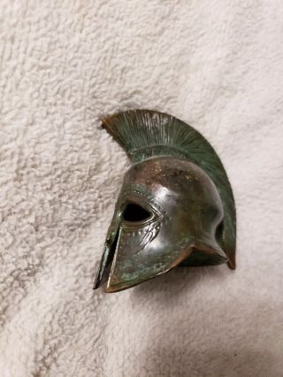 Antique Metal Bronze Spartan Mask Helmet Hood Flag Ornament Sculpture Ctoelle20