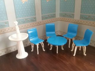 Vintage Plastic Plasco Dollhouse Patio Furniture Birdbath Fountain Table Chairs