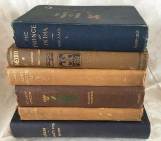Antique 1890s Decorative Brown & Navy Lightly Distressed Victorian Book Stack