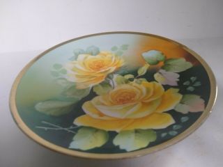 Antique Royal Austria Yellow Rose Porcelain Plate Green Ground Gold Trim 8 3/4 "
