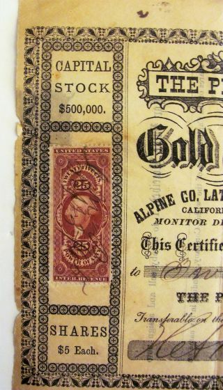 Antique The Peoples Gold And Silver Mining Co.  Certificate 1865 California Rare 4